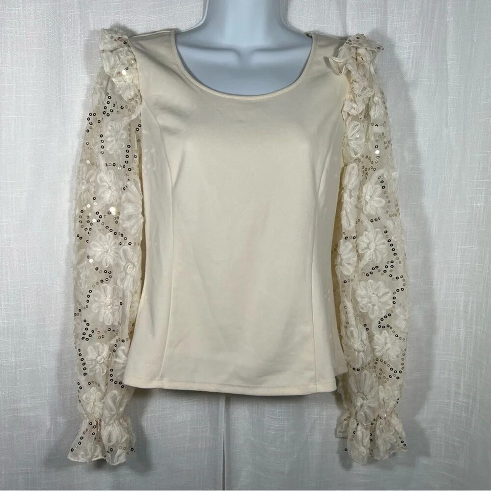 Andrew Marc New York Floral Lace Long Sleeve Blouse